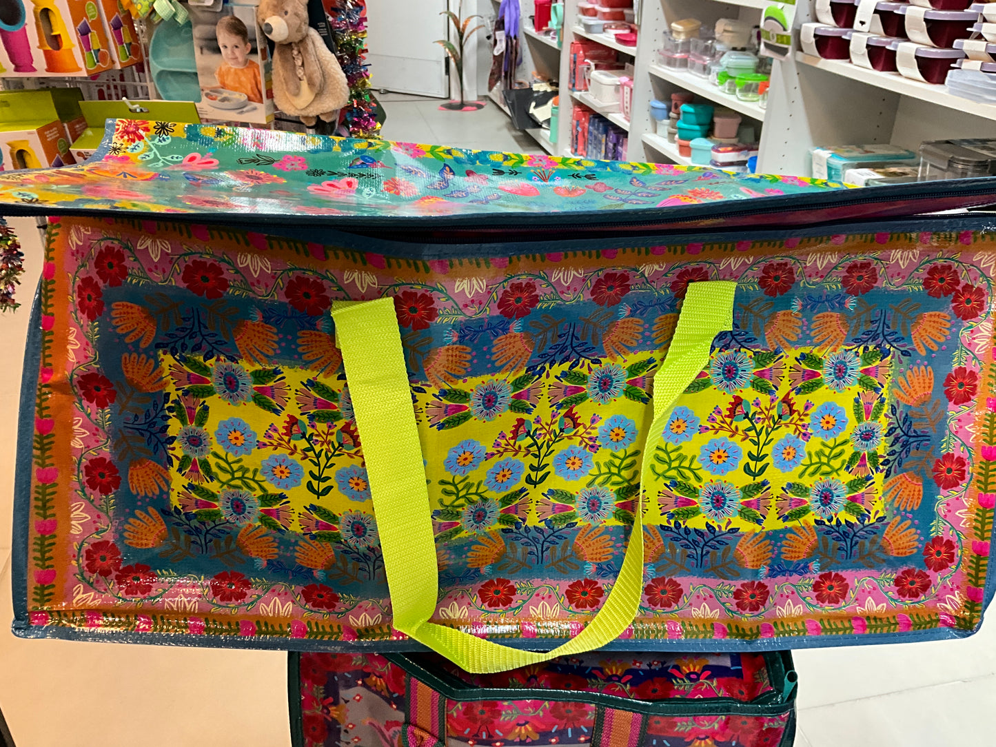 Nat Life Reusable Jumbo Zip Tote - Red Folksy & Teal Border- no UPC