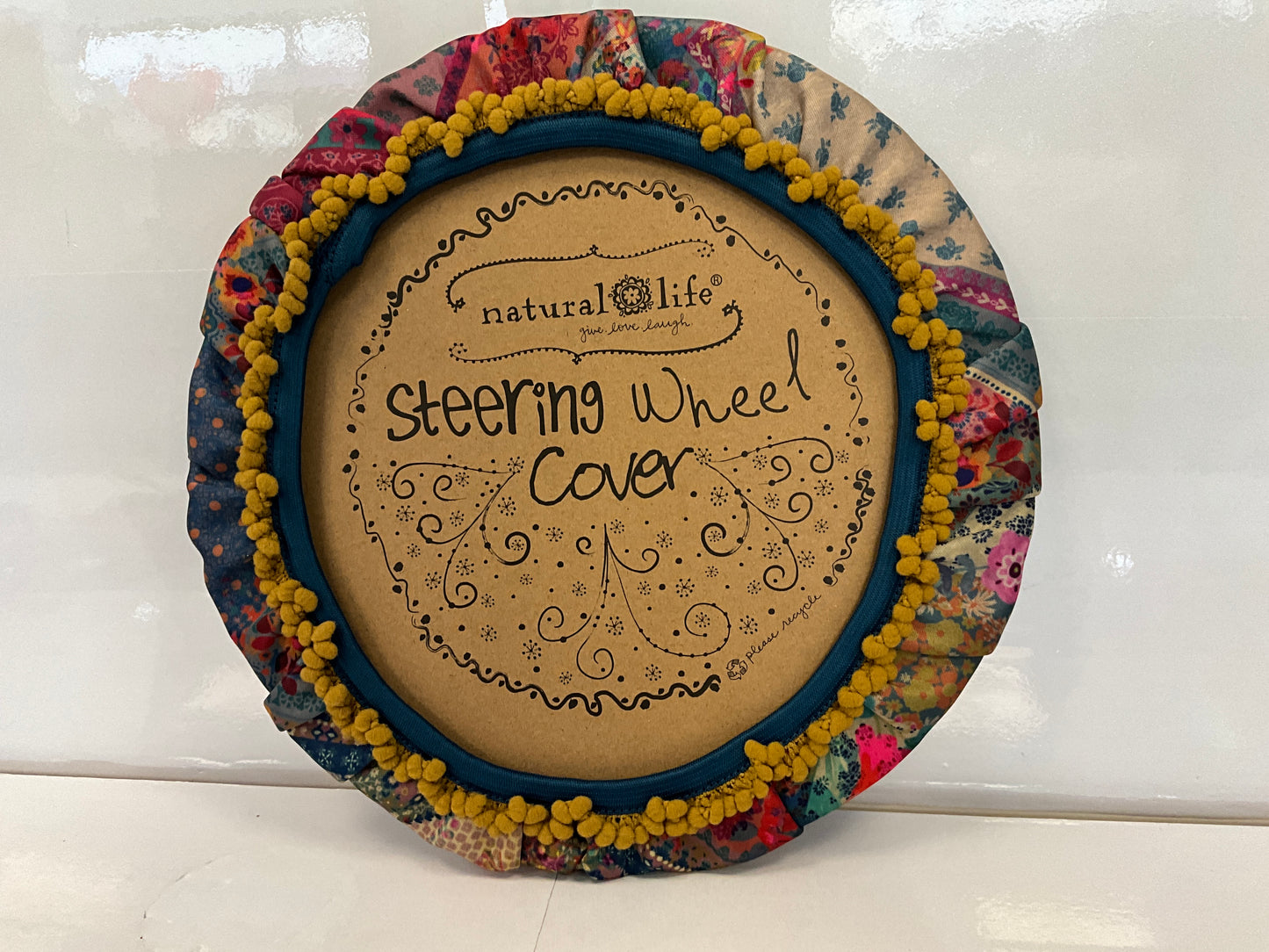 Nat Life Steering Wheel Cover Blue Ptchwork