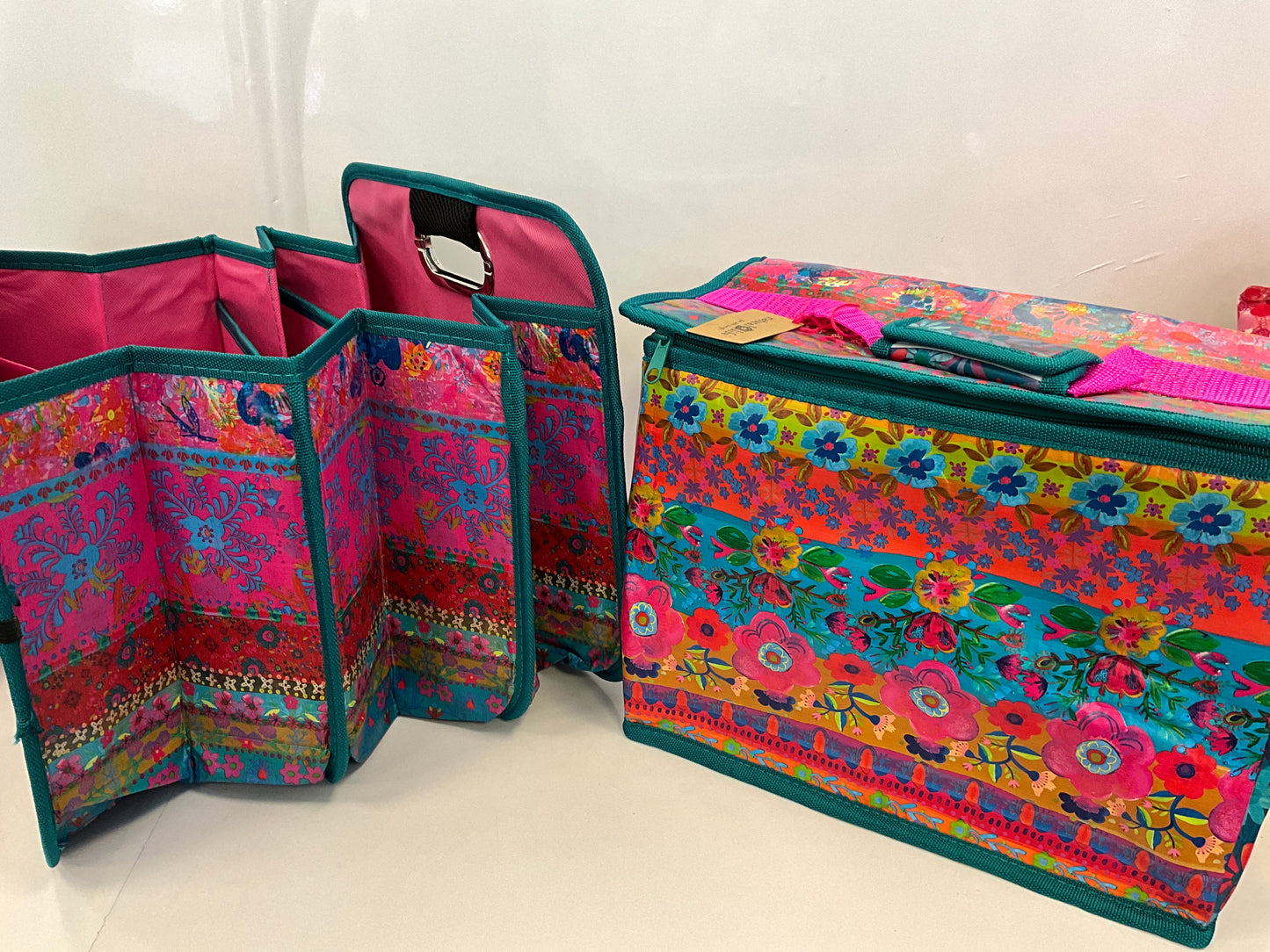 Nat Life Cooler Car Org Teal/Pink Floral