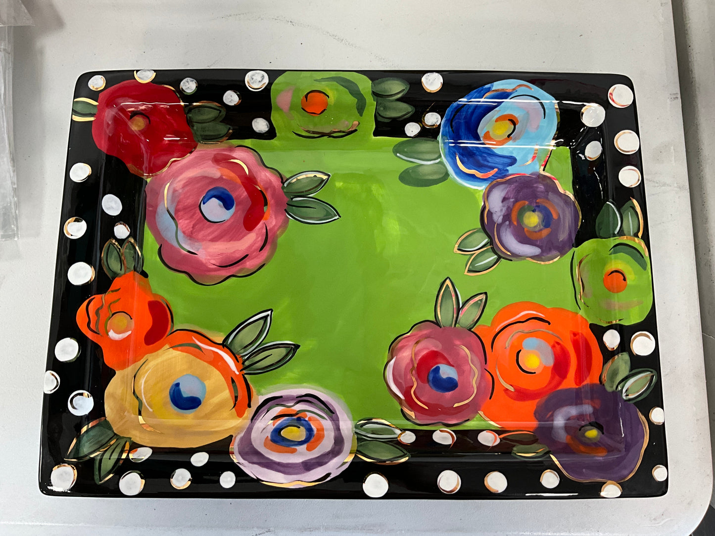GloryH Dot Rec Blk/Flower Tray