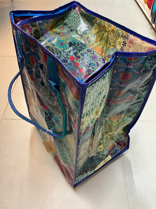 Nat Life Rolling Tote Blu Patchwork