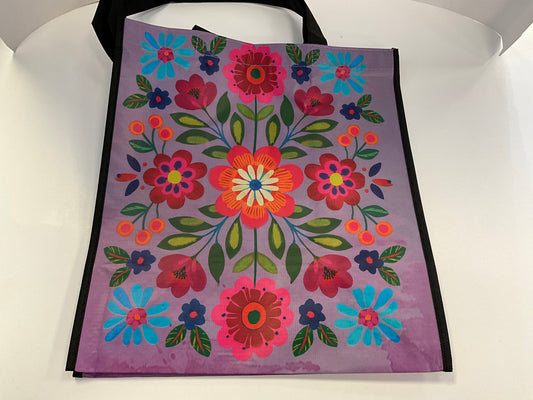 Nat Life Reusable Tote XL Purp Folk Flower