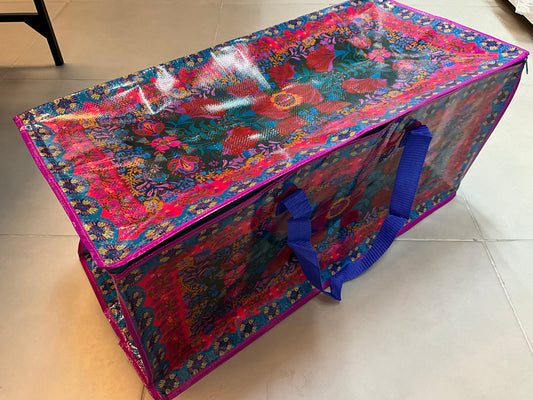 Nat Life Reusable Jumbo Zip Tote - Red Folksy & Teal Border- no UPC