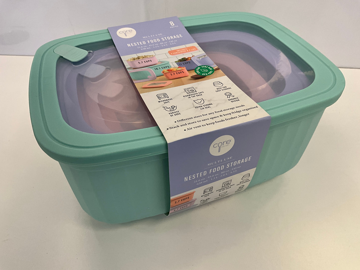 Core 8pc Ribbed Storage Set Pastel Med